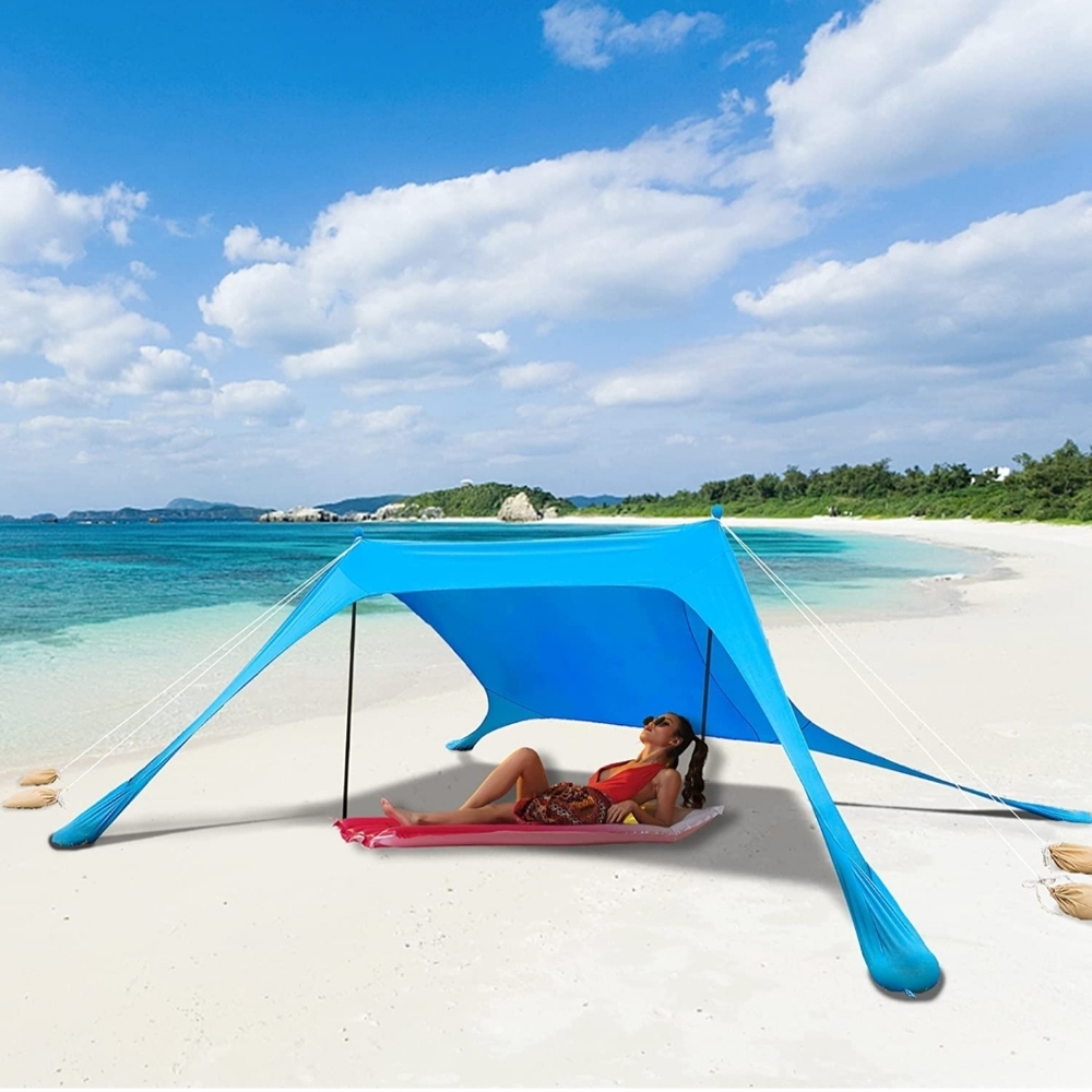 Beach Tent Sun Shelter UPF50+ with Sand Shovel, Ground Pegs and Stability Poles,